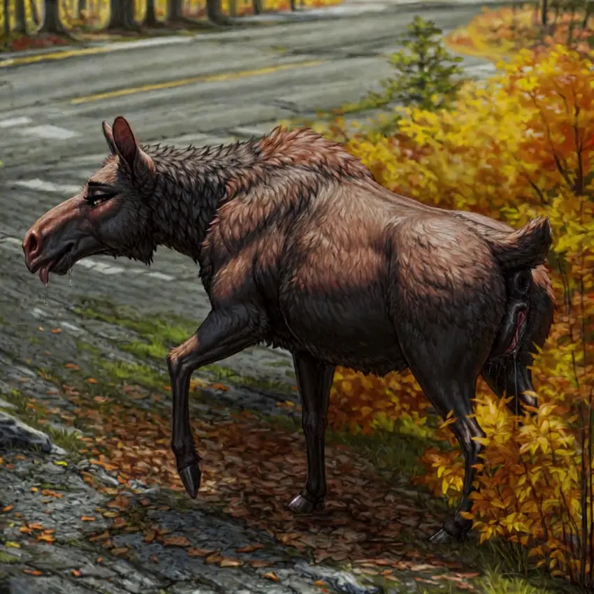 Image brown_eyes,female,hi_res,solo,pussy,tongue_out,tongue,colored,ai_generated,anus,pussy_juice,presenting,genital_fluids,bodily_fluids,fur,genitals,mammal,detailed,tree,brown_fur,forest,deer,plant,1:1,hooves,brown_body,detailed_background,raised_tail,feral,puffy_anus,dripping_pussy,black_anus,black_pussy,capreoline,cervid,lungfish1223,moose,pussy_juice_string