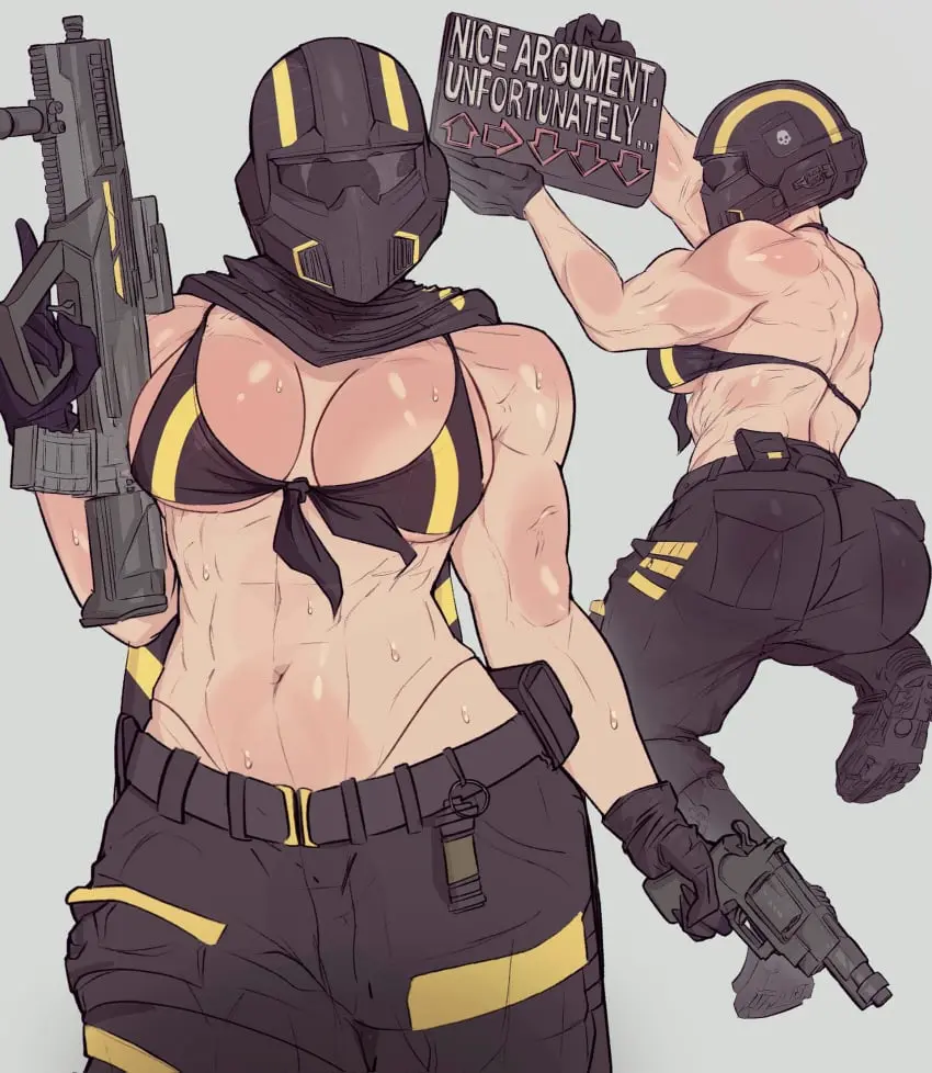 Image 1girls,breasts,female,large_breasts,sweat,ass,athletic,muscular,sweatdrop,thong,abs,athletic_female,muscular_female,g-string,helldivers,helldivers_2,muscular_arms,muscular_back,helldiver_(helldivers),yoracrab