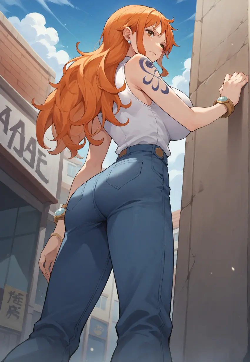 Image female,female_only,one_piece,ai_generated,nami_(one_piece),post-timeskip,tagme,jeans,robinlover
