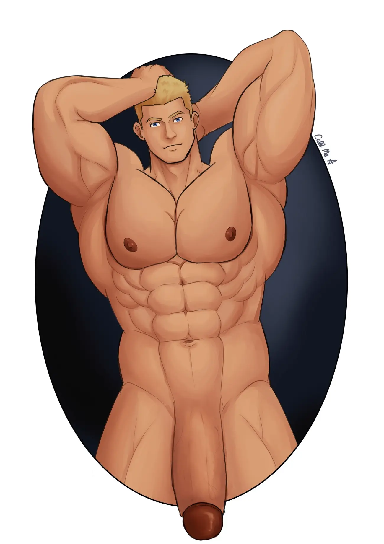 Image human,nipples,solo,1boy,male,navel,nude,penis,big_penis,muscular,muscular_male,male_only,yaoi,hair,huge_cock,blonde_hair,gay,bara,pecs,abs,signature,big_muscles,big_pecs,bound_to_college,callmea_(artist),hunk,max_(bound_to_college),muscular_human