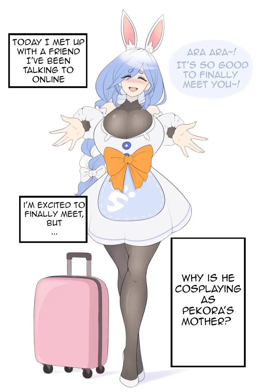 Image big_breasts,blush,bow,breasts,clothing,human,human_only,light_skin,open_mouth,simple_background,solo,white_background,1boy,black_legwear,blue_hair,male,tongue,thick_thighs,virtual_youtuber,crossdressing,femboy,male_only,trap,orange_clothing,solo_focus,teeth,white_clothing,huge_breasts,light-skinned_male,text,dress,closed_eyes,bunny_ears,hololive,hololive_japan,pekomama,high_heels,footwear,blushing_at_viewer,english_text,feminine_male,girly,legwear,male_focus,text_box,fake_animal_ears,meme,armwear,shoes,androgynous,femboy_focus,feminine,cosplay,braided_hair,otoko_no_ko,blushing,black_clothing,otokonoko,blue_clothing,white_footwear,suitcase,fake_ears,fake_rabbit_ears,braided_ponytail,light_skinned_male,ara_ara,black_armwear,black_text,blue_text,crossdresser,crossdressing_male,fake_breasts,girly_boy,light-skinned_femboy,orange_bow,pink_suitcase,sealguy,so_as_a_joke_i_went_to_my_friend's_house_(meme),white_armwear,white_shoes