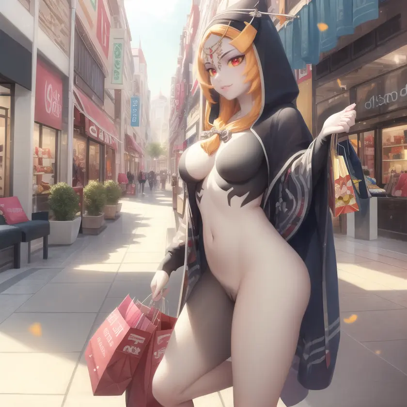 Image 1girls,big_breasts,breasts,clothing,female,female_only,long_hair,solo,ai_generated,happy,nintendo,public,shorts,the_legend_of_zelda,black_bra,midna,ruptuorie,the_legend_of_zelda:_twilight_princess,twili_midna,twilight_princess