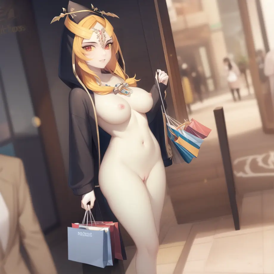 Image 1girls,big_breasts,breasts,clothing,female,female_only,long_hair,solo,ai_generated,happy,nintendo,public,shorts,the_legend_of_zelda,black_bra,midna,ruptuorie,the_legend_of_zelda:_twilight_princess,twili_midna,twilight_princess