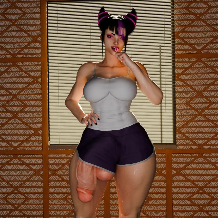 Image big_breasts,breasts,looking_at_viewer,solo,black_hair,penis,short_hair,sweat,choker,thick_thighs,1futa,futanari,intersex,light-skinned_futa,muscular,balls,veiny_penis,tagme,futa_only,posing,3d,self_upload,bulge,red_lipstick,big_balls,flaccid,low-angle_view,shorts,giant_penis,abs,leash,black_nails,bright_pupils,capcom,street_fighter,muscular_futa,cock_ring,street_fighter_6,big_testicles,juri_han,futa_solo,manufatura,penis_through_leghole,thigh_clothes