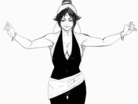 Image 1girls,big_breasts,breasts,female,hair_ornament,looking_at_viewer,smile,ass,thick_thighs,ponytail,armpits,arms_up,cleavage,sideboob,solo_focus,tattoo,dark_hair,black_and_white,monochrome,fit,fit_female,animated,loop,bleach,shihouin_yoruichi,tata,front_view,belly_dancer,toned,toned_female,facial_markings,confident,shaking_butt,bracelets,forehead_jewel,ass_shake,forehead_mark,dancing,hip_sway