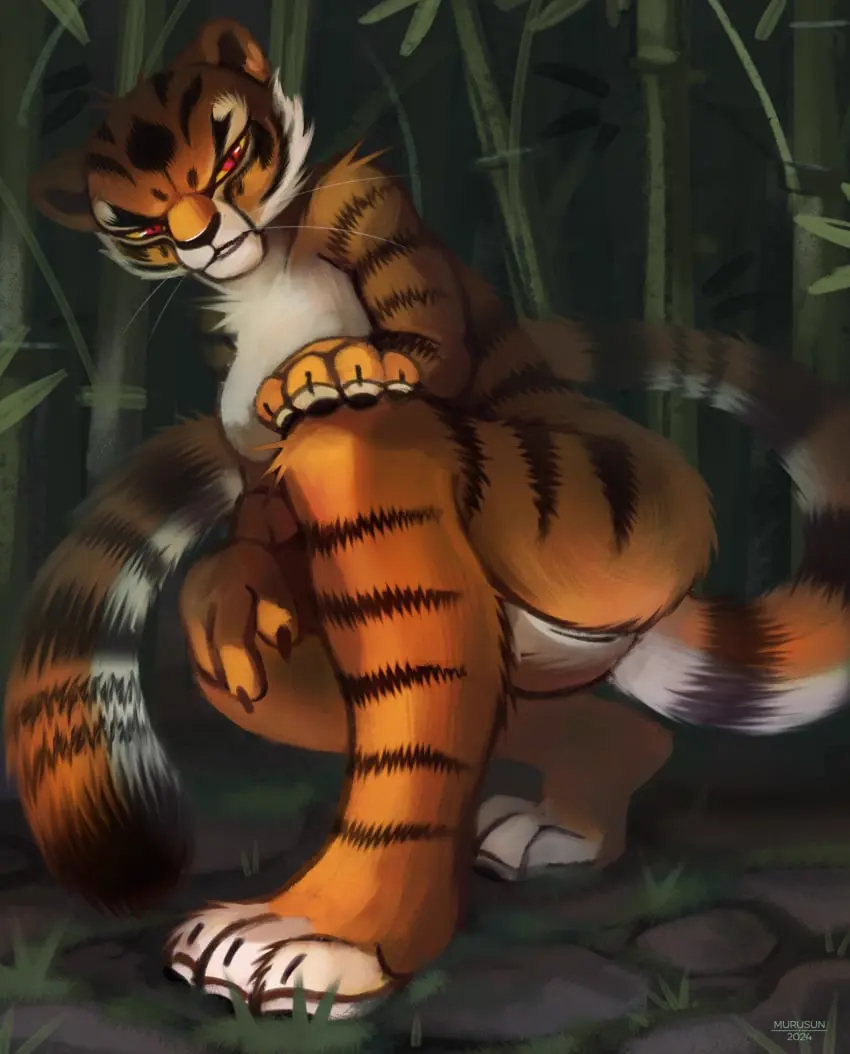 Image female,hi_res,solo,anthro,mammal,tree,forest,forest_background,nature,nature_background,plant,felid,pantherine,tiger,dreamworks,bamboo,kung_fu_panda,master_tigress,murusun
