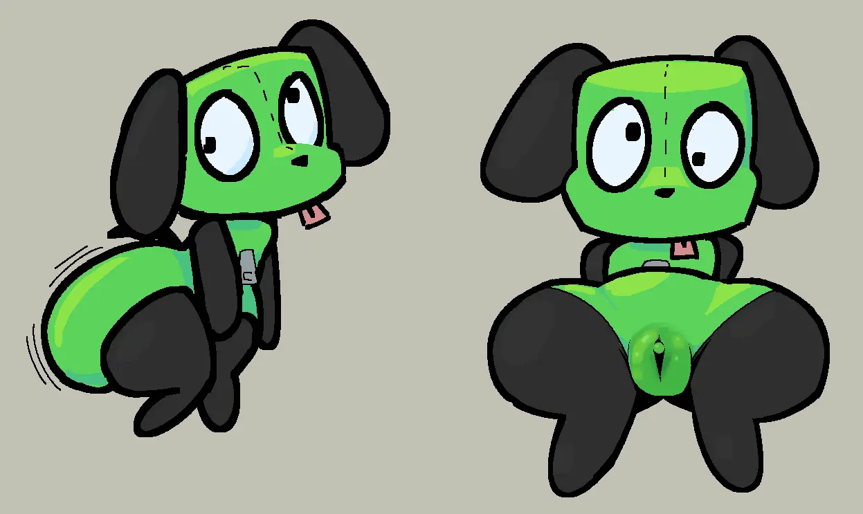Image female,simple_background,solo,pussy,tongue_out,tongue,ass,big_butt,thick_thighs,presenting,canid,canine,canis,domestic_dog,genitals,mammal,2024,green_body,presenting_pussy,plump_labia,machine,robot,zipper,nickelodeon,gir_(invader_zim),invader_zim,j_rudeart