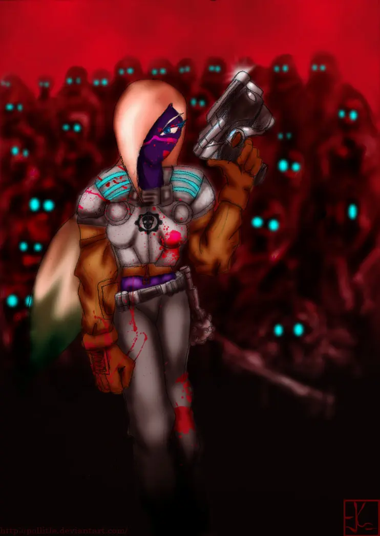 Image 1girls,female,white_hair,blue_eyes,glowing_eyes,black_body,facial_mark,crossover,warhammer_(franchise),warhammer_40k,alien,alien_girl,armor,gun,looney_tunes,warner_brothers,alien_humanoid,imperium_of_man,duck_dodgers,martian,martian_(duck_dodgers),queen_tyr'ahnee,adeptus_mechanicus,capadochio