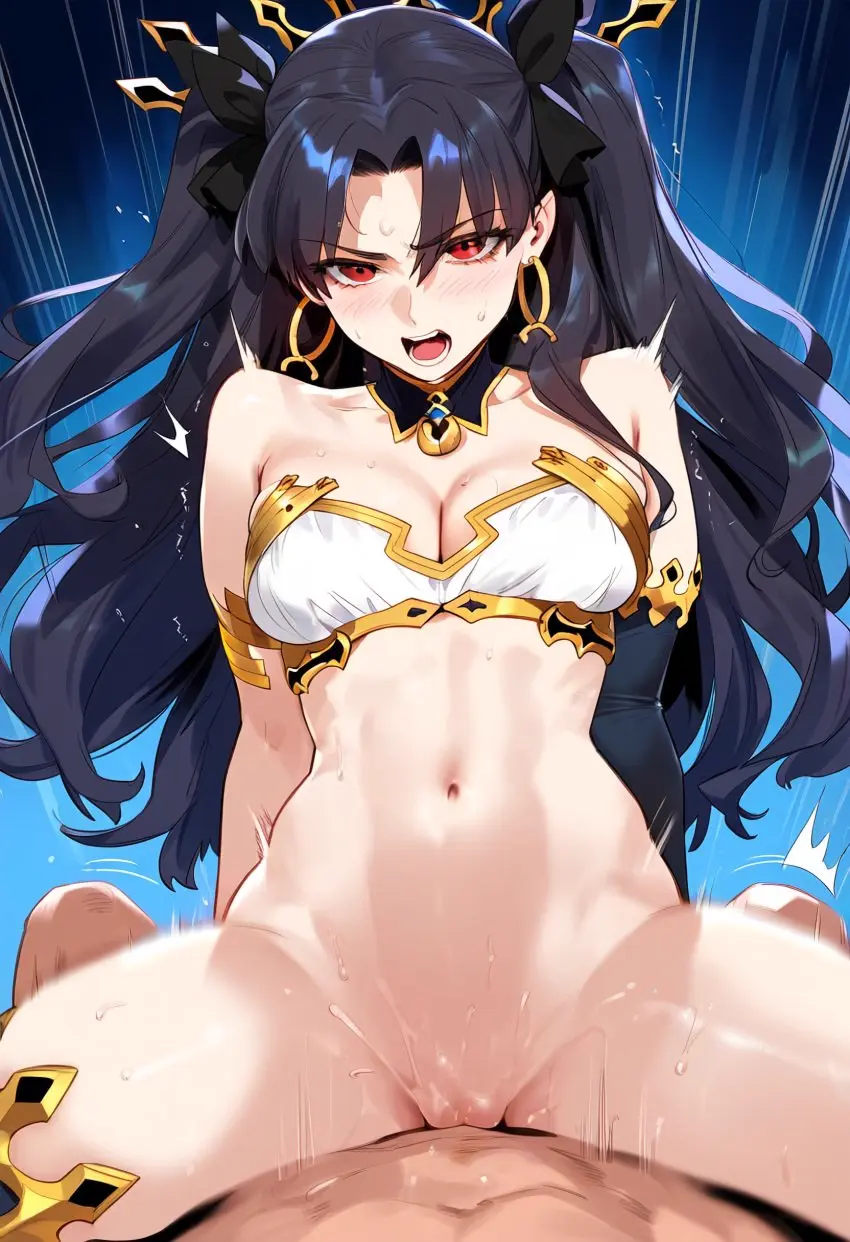 Image 1girls,female,red_eyes,1boy,black_hair,male,penis,female_focus,sex,ai_generated,cowgirl_position,cleavage,riding_penis,pov,bottomless,fate_(series),thiccwithaq_(ai_style),fate/grand_order,ishtar_(fate),sayuai