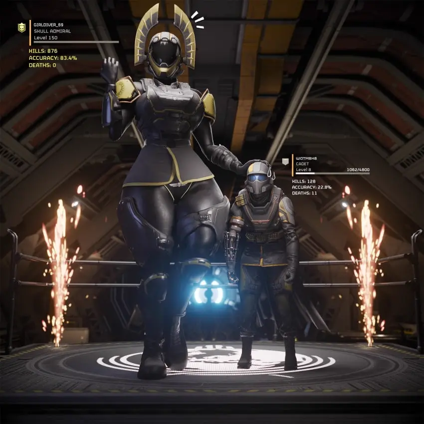 Image 1girls,female,human,1boy,male,thick_thighs,thighs,size_difference,thick,3d,3d_(artwork),smaller_male,stats,height_difference,larger_female,giantess,amazon,gameplay_mechanics,helldivers,helldivers_2,helmet,mini_giantess,human_male,human_female,armored_female,helldiver_(helldivers),armored_male,condescending,winged_helmet,wotm8h8