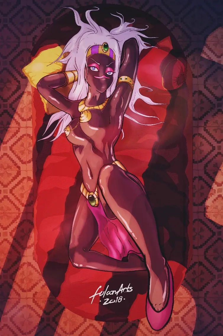 Image 1girls,clothed,female,female_only,solo,white_hair,humanoid,artist_name,jewelry,black_body,couch,alien,alien_girl,crown,no_visible_genitalia,looney_tunes,warner_brothers,alien_humanoid,lying_on_back,loincloth,duck_dodgers,martian,martian_(duck_dodgers),queen_tyr'ahnee,2018,fulconarts,golden_bikini_top,lying_on_couch,purple_loincloth