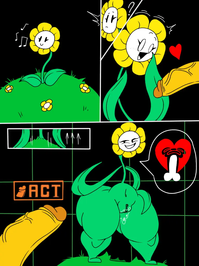 Image thick_thighs,hand_on_hip,big_hips,smirking_at_viewer,blush_lines,undertale,rule_63,dripping_pussy,gasp,flowey_the_flower,japansadface,frisk,rule63,taunting
