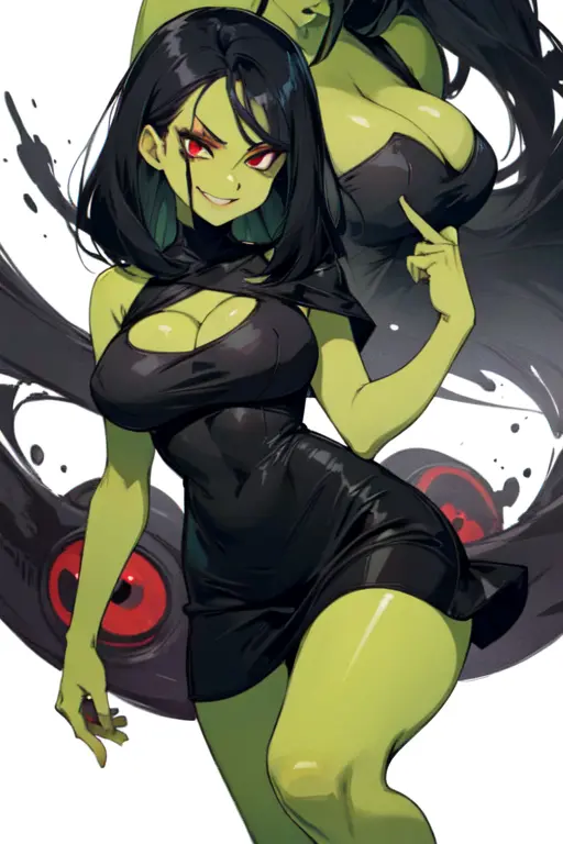 Image 1girls,big_breasts,breasts,female,female_only,red_eyes,black_hair,female_focus,wide_hips,ai_generated,green_skin,busty,black_dress,perfect_body,villainess,game_over,witch,evil_grin,banjo-kazooie,evil,game_over_gruntilda,gruntilda,gruntilda_winkybunion,fuck_you