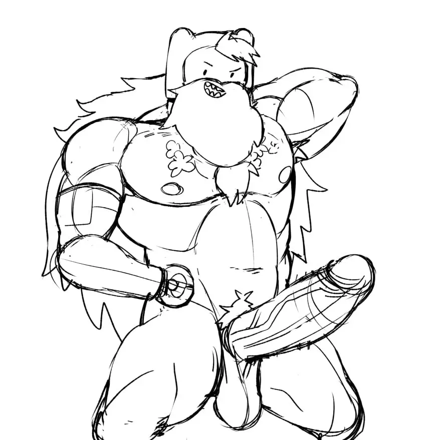 Image male,penis,big_penis,muscular,muscular_male,male_only,tattoo,beard,adventure_time,cartoon_network,finn_the_human,musclegut,adventure_time:_fionna_&_cake,robotic_arm