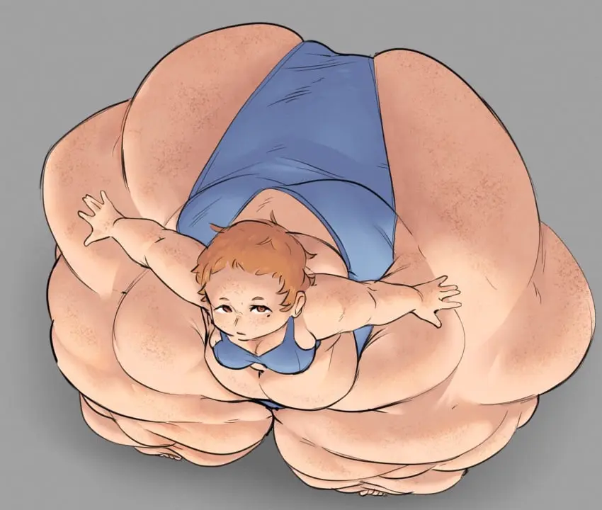 Image 1girls,female,red_hair,bra,panties,ass,huge_ass,thighs,freckles,freckles_on_ass,belly,freckles_on_face,huge_thighs,fat_rolls,cantankeravian,edie_(cantankerous_avian),bird's-eye_view