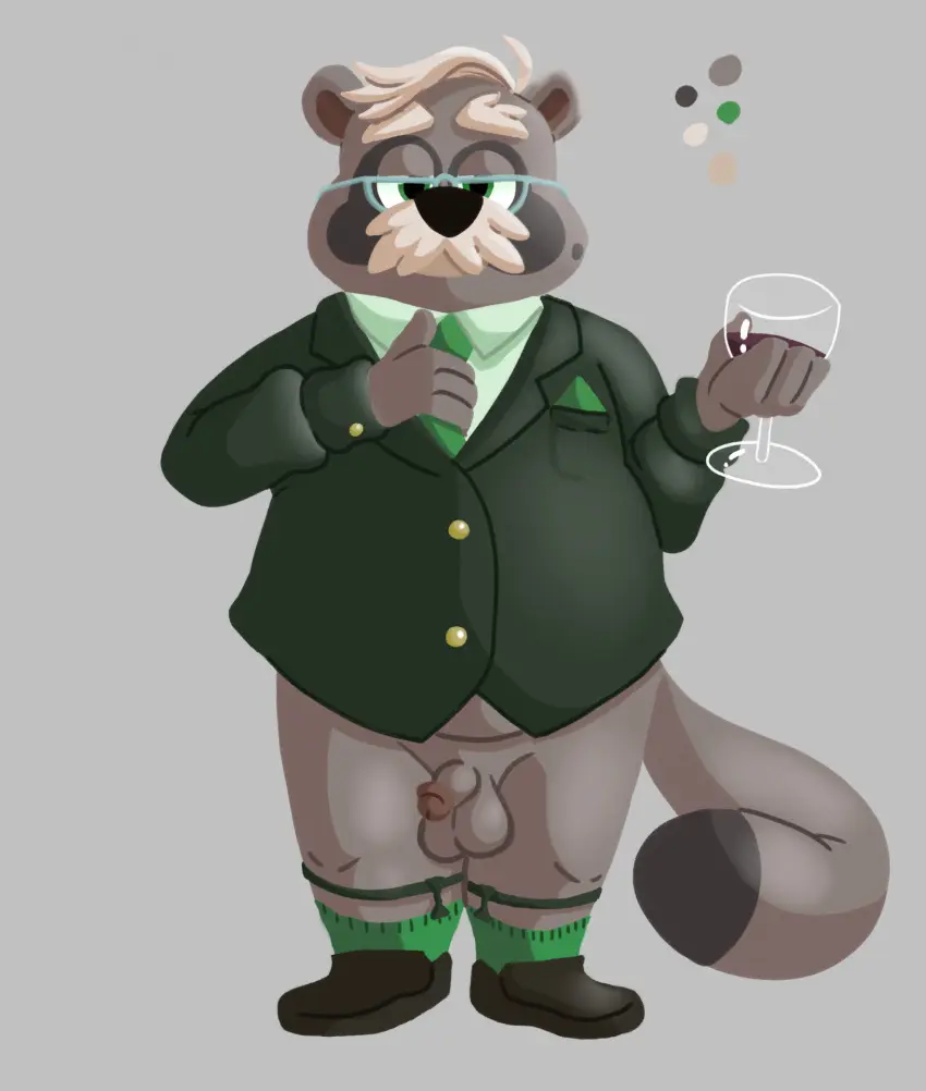 Image clothed,clothing,hi_res,looking_at_viewer,simple_background,solo,male,penis,tail,balls,eyewear,glasses,hair,anthro,socks,flaccid,canid,canine,footwear,fur,genitals,mammal,bottomless,tanuki,necktie,garter_belt,overweight,facial_hair,overweight_male,raccoon_dog,garter_straps,moustache,beverage,container,cup,overweight_anthro,alcohol,wine,wine_glass,glass,glass_container,glass_cup,sibluself,mr._ishizaki,drinking_glass,garter_belt_socks,suit_jacket