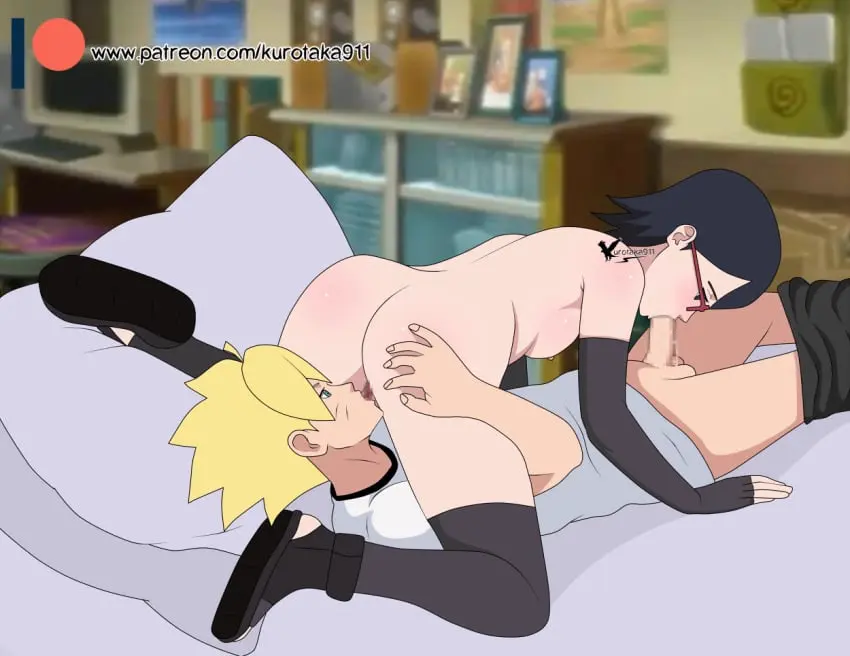 Image 1girls,blush,breasts,clothing,female,1boy,black_hair,male,oral,penis,straight,thighhighs,small_breasts,fellatio,patreon_username,watermark,thigh_socks,glasses,male/female,blonde_hair,stockings,censored,socks,censored_penis,blowjob,black_socks,cunnilingus,naruto,naruto_(series),69,69_position,boruto:_naruto_next_generations,licking_pussy,sarada_uchiha,agung911,kurotaka911,uzumaki_boruto
