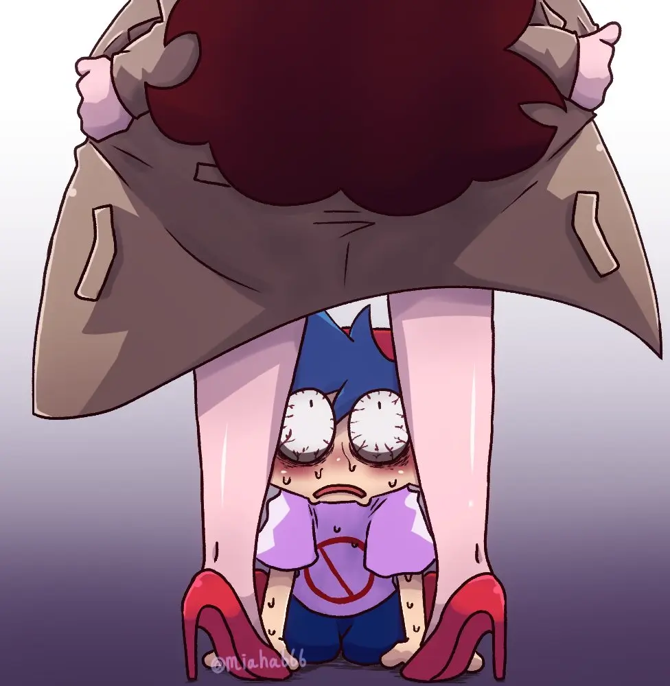 Image 1girls,female,1boy,male,hair,male/female,dress,flashing,friday_night_funkin,girlfriend_(friday_night_funkin),pendejo,boyfriend_(friday_night_funkin),blue,red_heels,miaha666,red