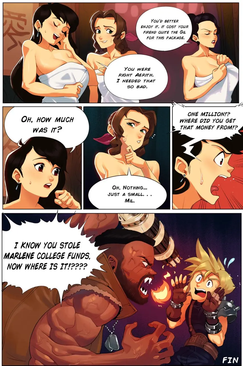 Image female,human,light-skinned_female,light_skin,black_hair,male,dark-skinned_male,dark_skin,2boys,cleavage,light-skinned_male,2d,blonde_hair,brown_hair,dialogue,final_fantasy,final_fantasy_vii,tifa_lockhart,2d_(artwork),english_text,angry,towel,3girls,cloud_strife,aerith_gainsborough,human_male,human_female,naked_towel,post_sex,end_page,madam_m,timbocactus,humor,barret_wallace
