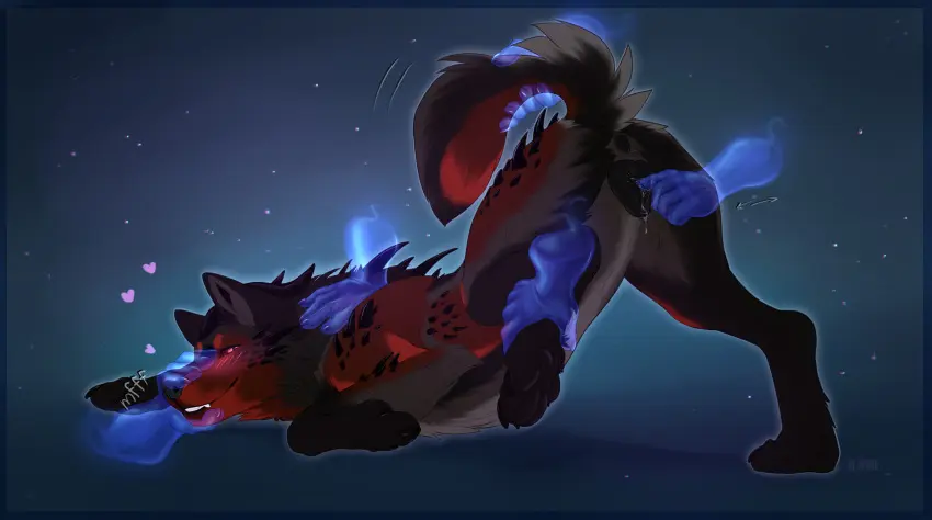 Image female,hi_res,solo,pussy,teeth,anus,vaginal_penetration,canid,canine,canis,fur,genitals,mammal,wolf,claws,black_body,fingering,feral,heart_symbol,red_body,finger_fuck,black_fur,pawpads,black_claws,by_dream,red_fur,black_anus,black_pawpads,black_pussy