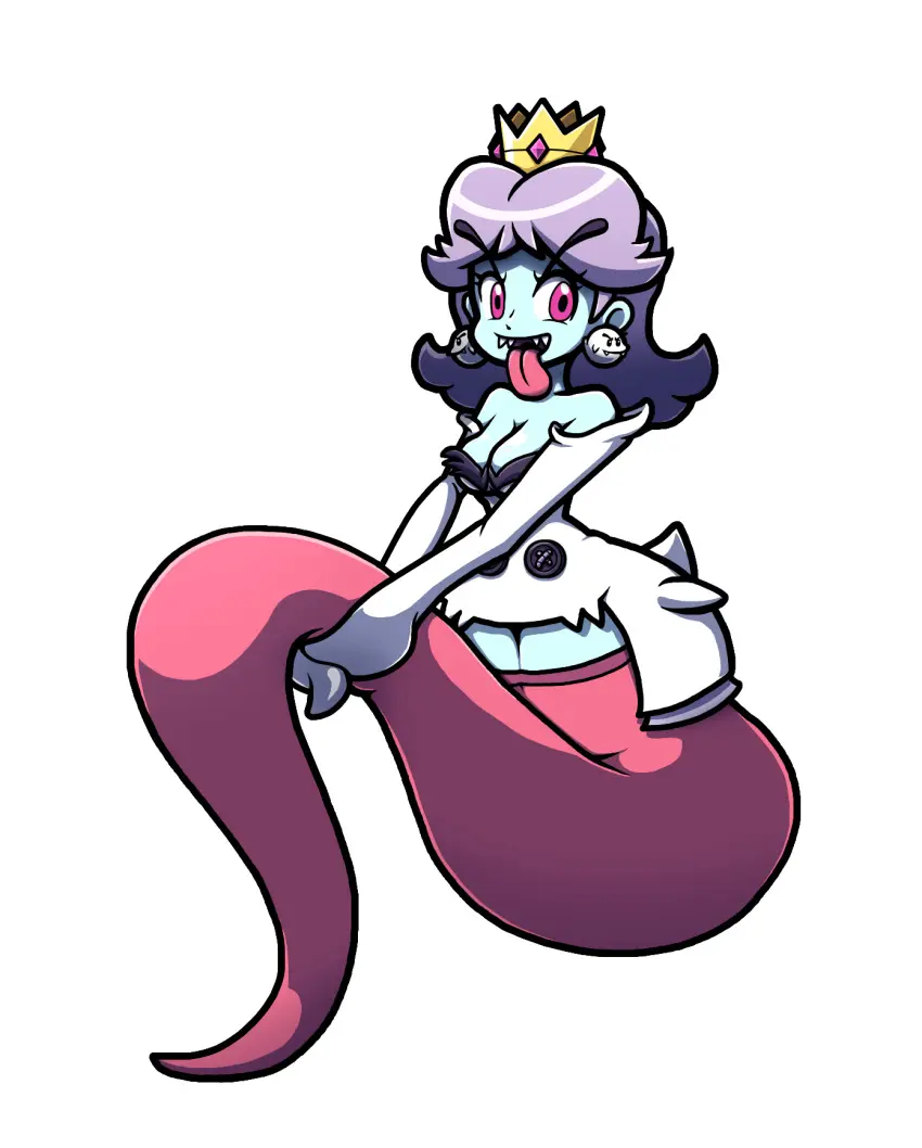 Image 1girls,clothing,female,female_only,looking_at_viewer,solo,tongue_out,tongue,boo_(mario),ghost,mario_(series),princess_daisy,fangs,full_body,blue_skin,crown,floating,ghost_tail,transparent_background,ghost_girl,white_outline,chabble,ghost_tongue,lavander_hair