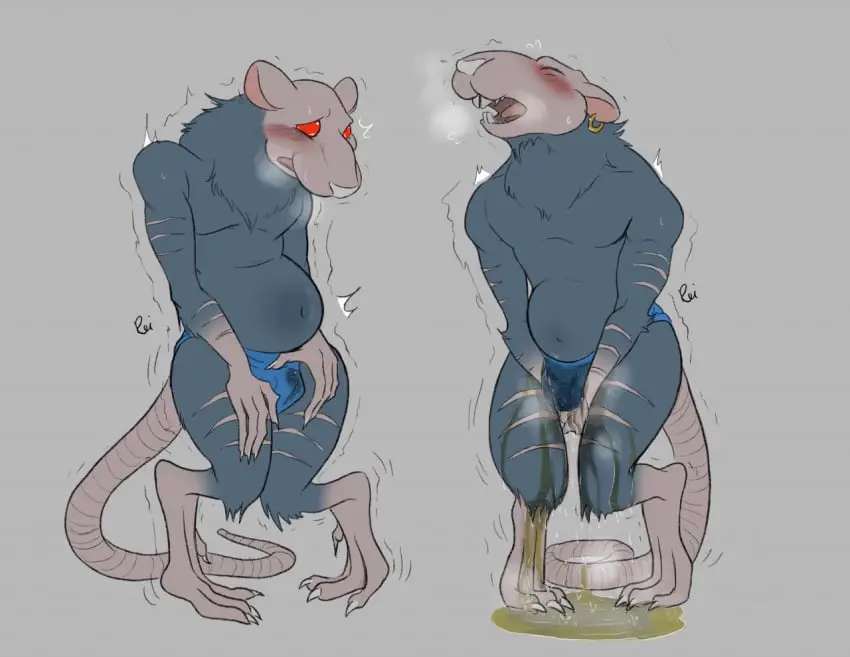 Image solo,male,male_only,anthro,genital_fluids,bodily_fluids,mammal,male_focus,solo_male,murid,warhammer_(franchise),murine,rat,rodent,peeing,omorashi,peeing_self,urine,watersports,urination,urinating,urinating_male,bibarel_rei,skaven,warhammer_fantasy
