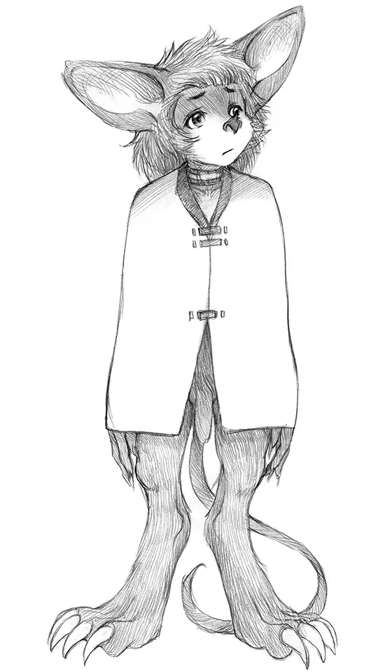 Image clothed,clothing,solo,standing,male,penis,choker,jewelry,looking_away,hair,anthro,necklace,flaccid,fur,genitals,mammal,claws,bottomless,biped,graphite_(artwork),traditional_media_(artwork),bat,kemono,marudi,graphite
