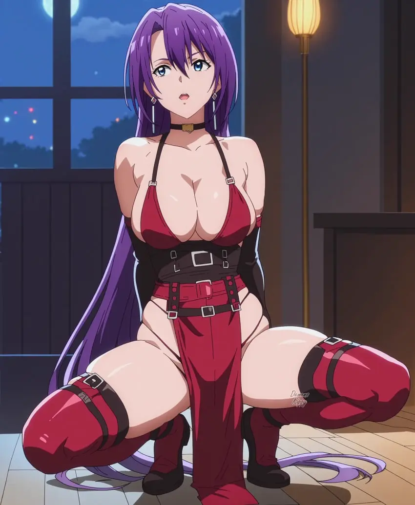 Image 1girls,big_breasts,breasts,female,female_only,hi_res,highres,solo,very_long_hair,bangs,blue_eyes,athletic,ai_generated,looking_away,solo_female,spread_legs,dress,purple_hair,commentary_request,squatting,athletic_female,arms_behind_back,english_commentary,lamp,squat,very_high_resolution,arthur_pencilgon,demens_kippy,shangri-la_frontier