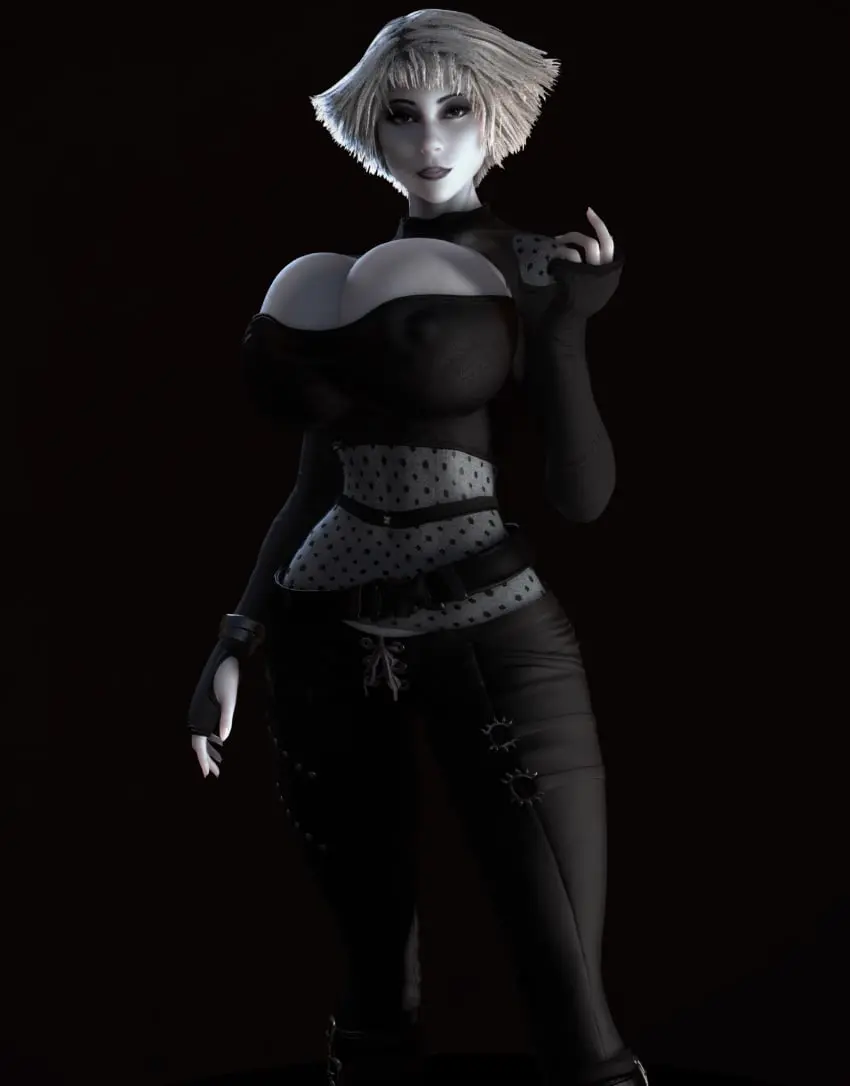 Image 1girls,breasts,clothed,female,female_only,grey_hair,light-skinned_female,light_skin,looking_at_viewer,nipples,solo,white_hair,gloves,thick_thighs,thighs,wide_hips,hips,waist,cleavage,clothed_female,solo_female,hair,huge_breasts,breasts_bigger_than_head,enormous_breasts,gigantic_breasts,cleavage_cutout,pale-skinned_female,slim,busty,pale_skin,3d,hourglass_figure,slim_waist,tight_clothing,upper_body,alternate_breast_size,3d_(artwork),partially_clothed,nipples_visible_through_clothing,fingerless_gloves,front_view,goth,goth_girl,silver_hair,black_clothing,slender_waist,boob_window,bob_cut,grey-skinned_female,grey_skin,vaako,chiana,farscape,wasp_waist