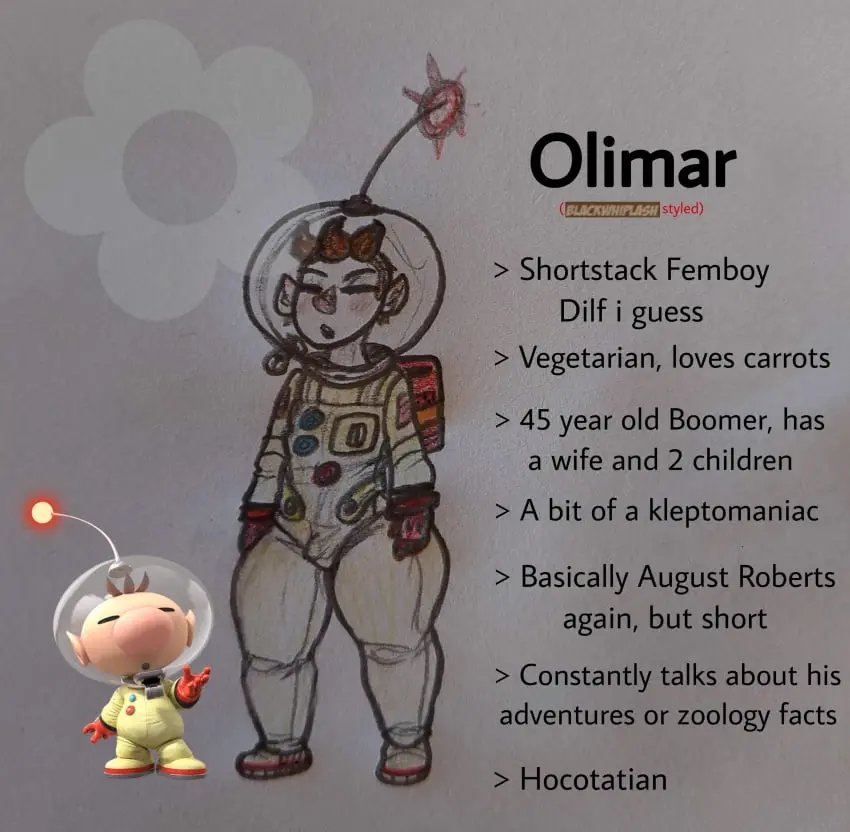 Image male,thick_thighs,femboy,pointy_ears,nintendo,shortstack,spacesuit,dilf,big_nose,hocotatian,olimar,pikmin