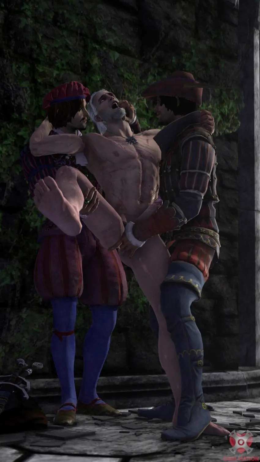 Image clothed,clothing,human,light_skin,nipples,open_mouth,white_hair,male,nude,penis,threesome,ass,hat,erection,muscular,muscular_male,anal,anal_sex,male/male,male_only,yaoi,artist_name,jewelry,feathers,light-skinned_male,nude_male,completely_nude,naked,looking_at_partner,brown_hair,gay,gay_sex,dark_hair,looking_pleasured,3d,bara,artist_signature,fingering,3d_(artwork),erect_penis,male_penetrating,3d_model,video_games,ring,boots,plant,trio,beard,3boys,male_penetrated,male_penetrating_male,naked_male,gay_anal,anal_fingering,facial_hair,sword,the_witcher_(series),the_witcher_3:_wild_hunt,lifting_leg,sandwiched,artist_website,bard,geralt_of_rivia,jaskier_(the_witcher),obbi_mation,ivy,straight_male,witcher_medallion