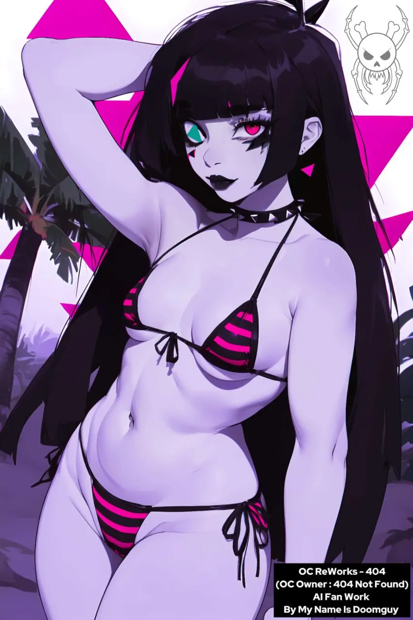 Image 1girls,female,female_only,black_hair,bikini,ai_generated,solo_female,youtube,youtube_hispanic,lips,original_character,self_upload,black_lipstick,spiked_collar,mynameisdoomguy,404,triangle_earrings