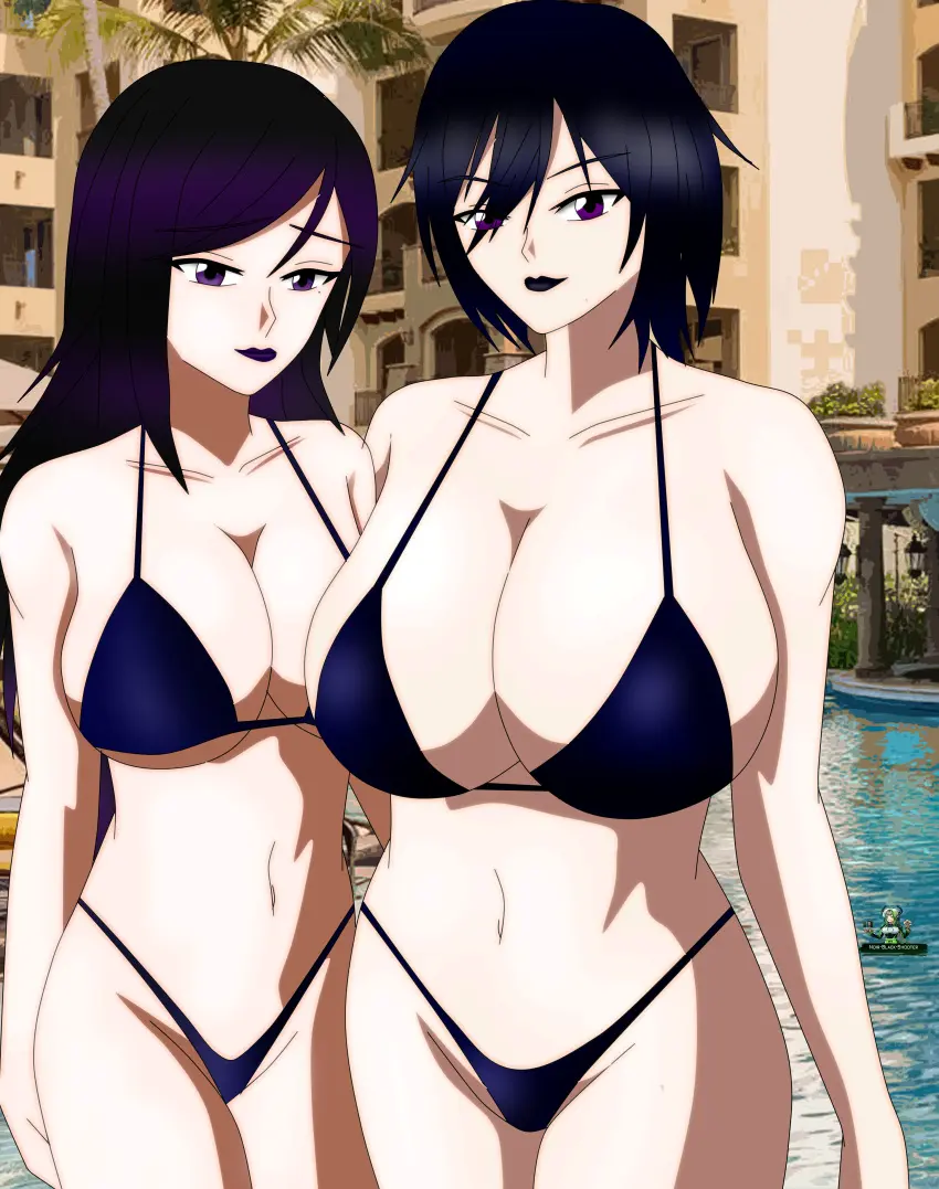 Image big_breasts,breasts,female,long_hair,short_hair,huge_breasts,swimsuit,original,original_character,purple_eyes,oc,mother_and_daughter,dark_blue_hair,dark_purple_hair,akinama_family_(noir-black-shooter),kaori_akinama_(noir-black-shooter),naoki_akinama_(noir-black-shooter),noir-black-shooter