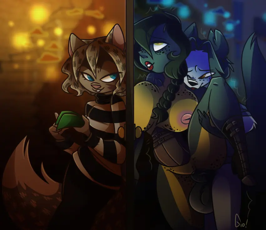Image clothing,female,hi_res,male,lingerie,male/female,anthro,vaginal_penetration,penetration,mammal,feline,sweater,corset,topwear,group,trio,felid,domestic_cat,felis,prostitution,amphibian,frog,elizabeth_(oc),nastygio,serafine_(oc),stacker_(oc)