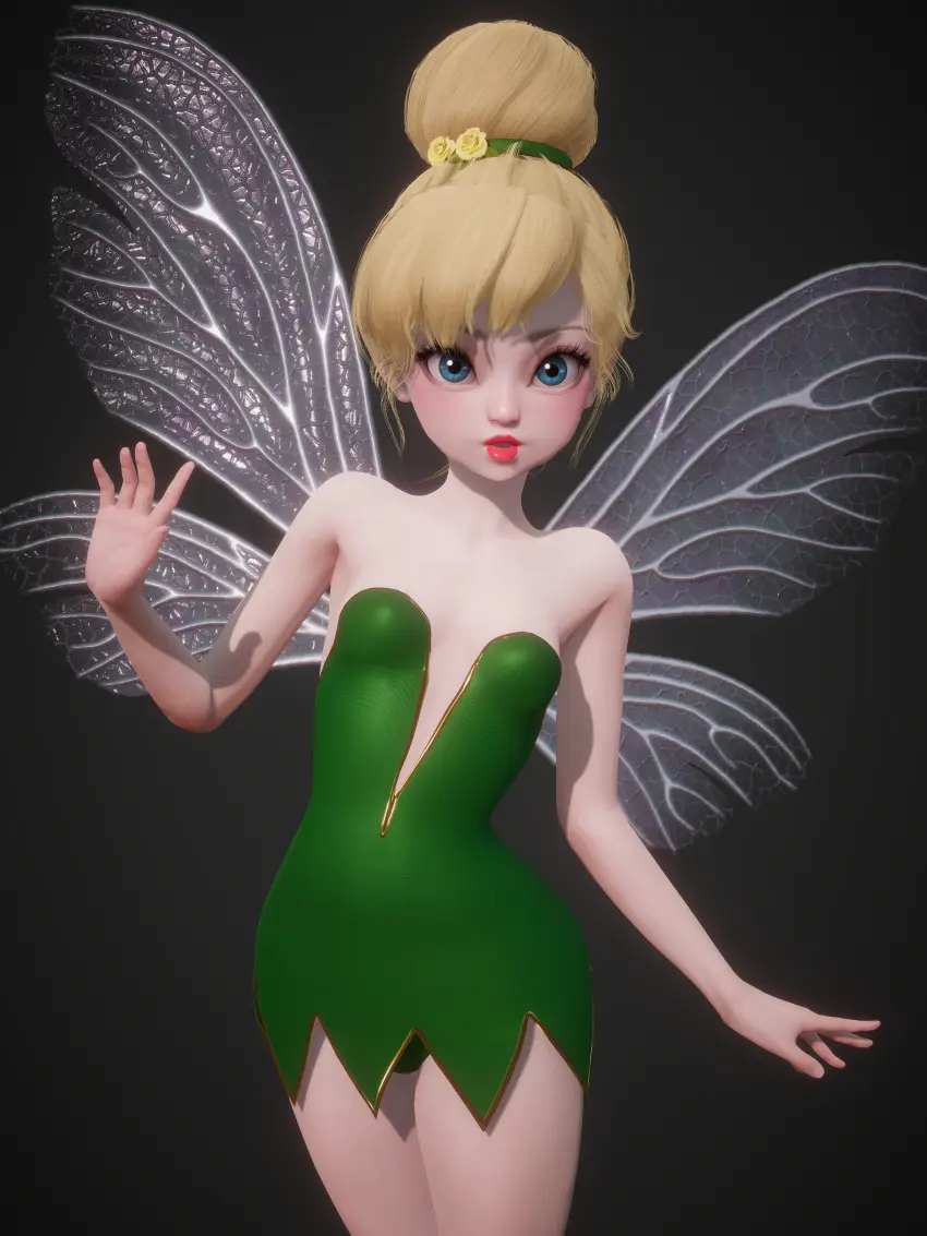 Image breasts,female,light-skinned_female,light_skin,looking_at_viewer,blue_eyes,disney,small_breasts,bare_shoulders,eyelashes,wings,blonde_hair,legs,dress,lips,pointy_ears,3d,red_lipstick,big_eyes,lipstick,hair_bun,micro,red_lips,fairy,fairy_wings,minigirl,honey_select,honey_select_2,hair_tie,green_dress,inmortal,microdress,peter_pan_(disney),strapless_dress,tinker_bell,v-neck,leotard_peek,panty_peek