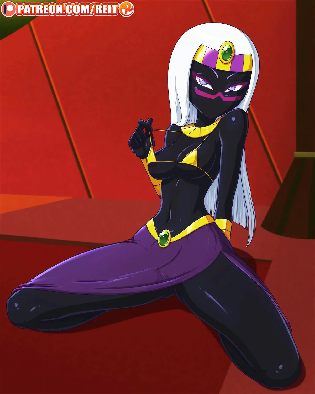 Image female,white_hair,pussy,jewelry,purple_eyes,belt,alien,alien_girl,crown,looney_tunes,warner_brothers,alien_humanoid,duck_dodgers,martian,martian_(duck_dodgers),queen_tyr'ahnee,golden_bikini_top,reit,purple_skirt,see-through_skirt,pulling_bikini_string,yellow_bikini_top