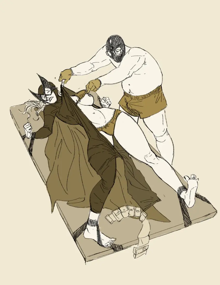 Image breasts,female,male,tied_up,tied_arms,superheroine,tied_legs,masked_female,superhero,masked,assisted_exposure,en-pinups,stripped,batgirl