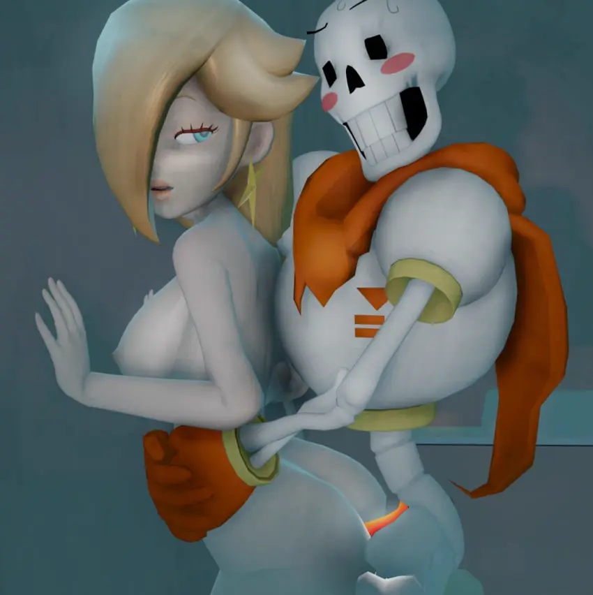 Image 1girls,breasts,female,standing,1boy,blue_eyes,gloves,male,ass,looking_back,sex,nude_female,blonde_hair,mario_(series),nintendo,3d,looking_at_another,interspecies,blonde_female,clothed_male_nude_female,undertale,crossover,skeleton,undertale_(series),eastern_and_western_character,super_mario_galaxy,princess_rosalina,orange_penis,crackship,glowing_penis,papyrus,papyrus_(undertale),rosetta_(super_mario_galaxy),weird_crossover