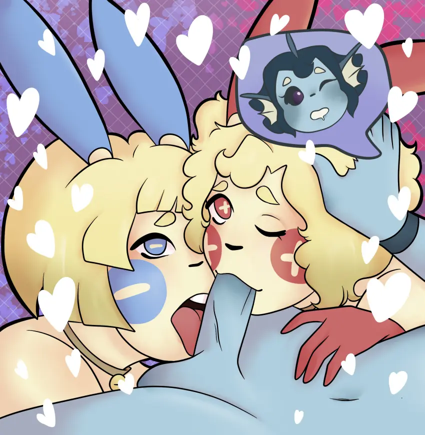 Image blush,hi_res,looking_at_viewer,nipples,open_mouth,simple_background,smile,eeveelution,group_sex,licking,male,nude,oral,penis,pokemon,pokemon_(species),threesome,tongue_out,tongue,sex,duo,erection,fellatio,humanoid_penis,femboy,male/male,digital_media_(artwork),balls,hair,anthro,ambiguous_gender,nintendo,collar,fur,genitals,mammal,yellow_body,girly,hearts_around_head,blue_body,humanoid_genitalia,penile,group,penis_lick,trio,vaporeon,generation_1_pokemon,blowjob_face,collar_only,generation_3_pokemon,tongue_out_blowjob,double_fellatio,heart_reaction,minun,plusle,double_oral,neptunebunny,reaction_shot
