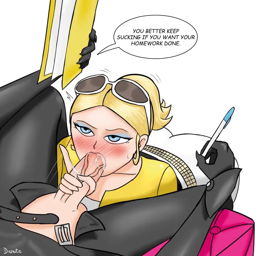 Image 1girls,blush,clothed,female,1boy,blue_eyes,male,short_hair,fellatio,ponytail,partial_male,blonde_hair,sunglasses_on_head,sweatdrop,holding_object,eyeshadow,sunglasses,superhero,adrien_agreste,cat_noir,chloe_bourgeois,dladiator,miraculous_ladybug,notebook,pen