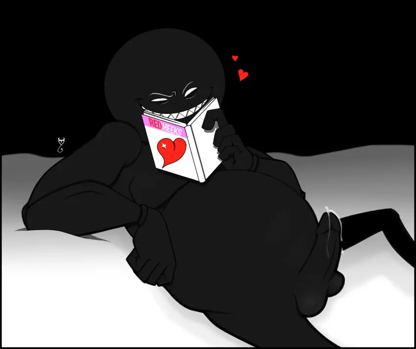 Image smile,1boy,cum,cum_drip,male,smiling,male_only,black_body,heart,chubby,cumming,hearts_around_head,male_focus,white_eyes,chubby_male,homestuck,carapace,carapacian,ms_paint_adventures,gh0stlygr1m,hearts_boxcars,magazine,porn_magazine