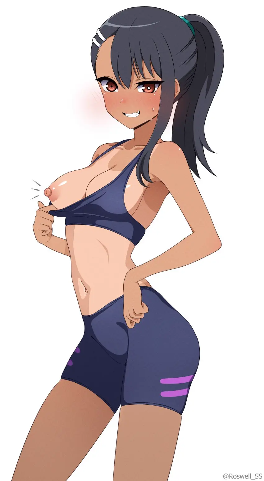 Image 1girls,female,female_only,human,long_hair,solo,black_hair,nude,pussy,skin_fang,ass,ponytail,sports_bra,sportswear,tan-skinned_female,naked,artist_request,tanned,nipple_slip,tan,hayase_nagatoro,please_don't_bully_me,_nagatoro