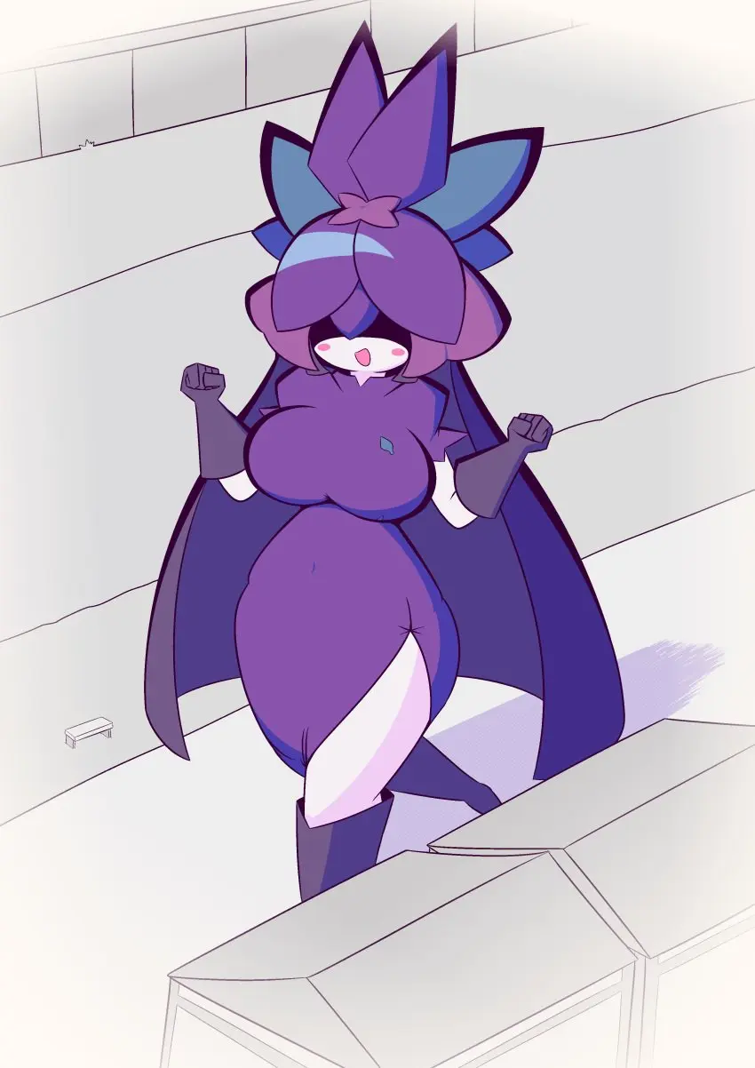 Image touhou,hat,thick_thighs,thick,purple_hair,giantess,woah_maaan,hisami_yomotsu,yomotsu_hisami