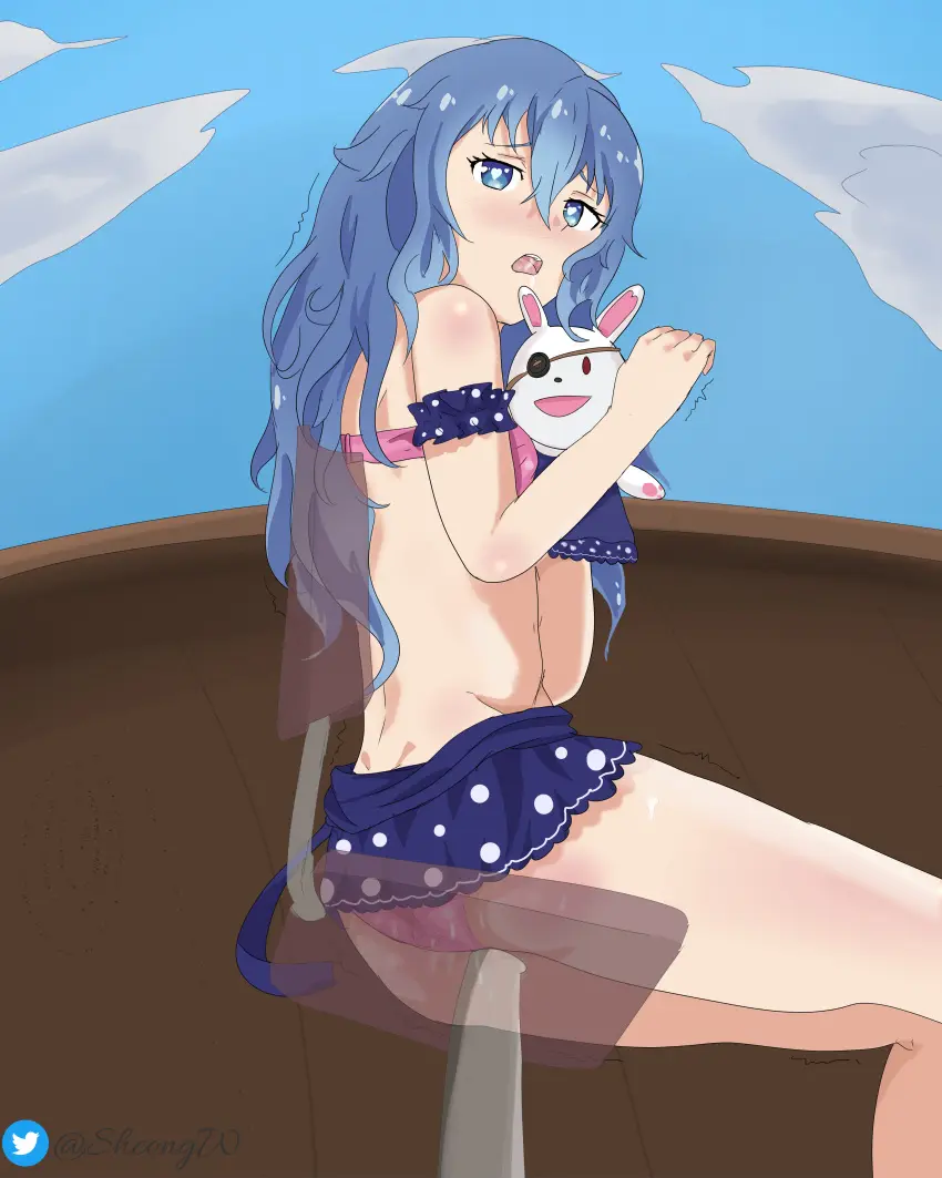 Image open_mouth,blue_eyes,blue_hair,ass,curly_hair,legs,date_a_live,sheong_wong,himekawa_yoshino,yoshinon