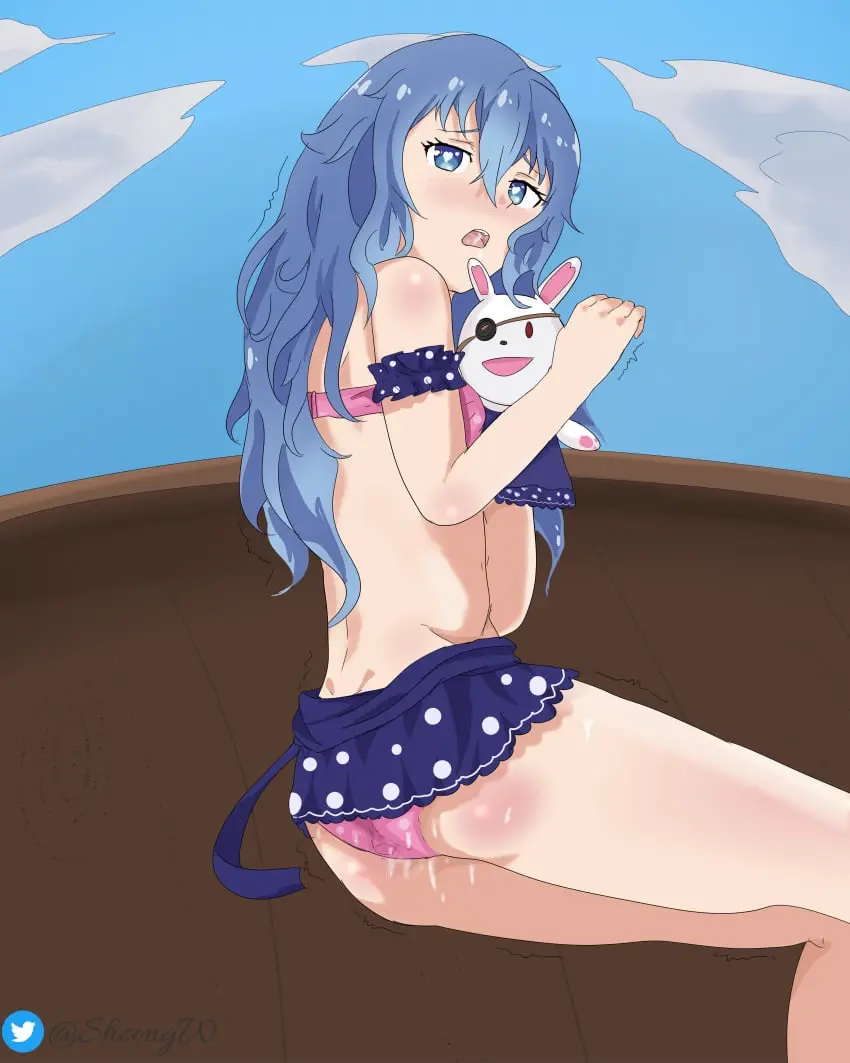 Image open_mouth,blue_eyes,blue_hair,ass,curly_hair,legs,date_a_live,sheong_wong,himekawa_yoshino,yoshinon
