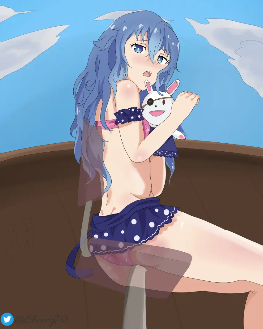 Image open_mouth,blue_eyes,blue_hair,ass,curly_hair,legs,date_a_live,sheong_wong,himekawa_yoshino,yoshinon