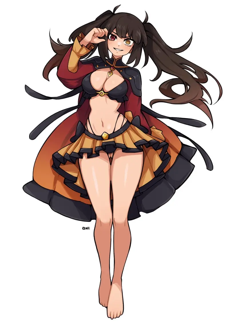 Image breasts,female,female_only,light-skinned_female,red_eyes,solo,black_hair,bikini,thighs,barefoot,solo_female,twintails,skirt,heterochromia,date_a_live,tokisaki_kurumi