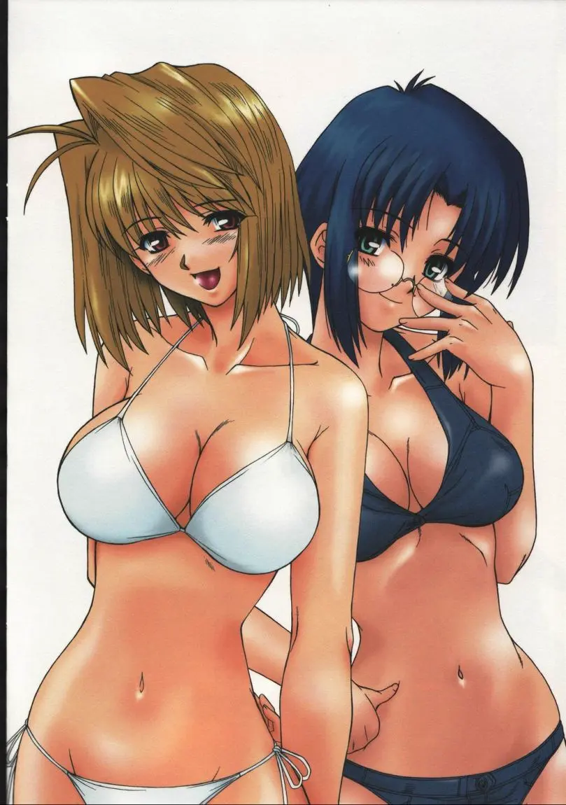 Image breasts,female,large_breasts,red_eyes,2girls,blue_hair,multiple_girls,short_hair,bikini,cleavage,glasses,blonde_hair,green_eyes,swimsuit,ahoge,side-tie_bikini_bottom,type-moon,arcueid_brunestud,tsukihime,00s,ciel_(tsukihime),harukaze_koucha