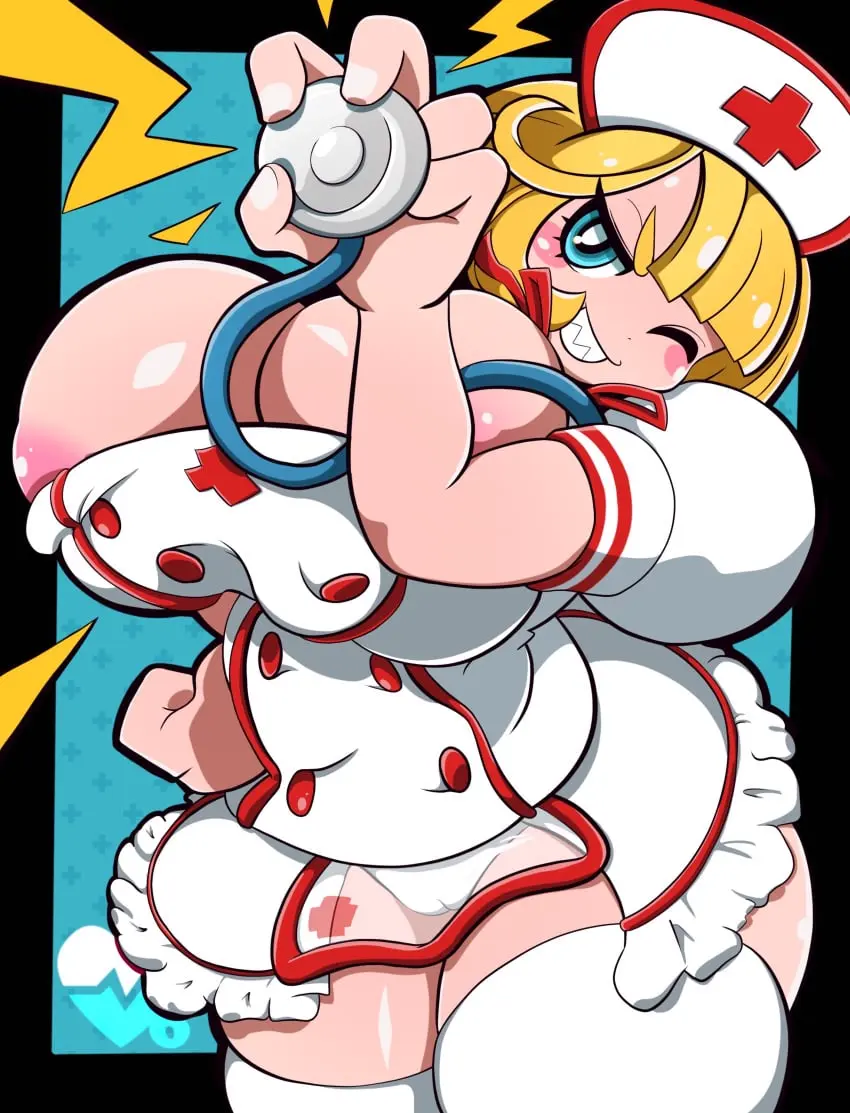 Image big_breasts,breasts,female,large_breasts,nipples,thick_thighs,thighs,cleavage,huge_breasts,gigantic_breasts,blonde_hair,nipple_slip,bursting_breasts,nurse,nurse_uniform,cinnamon_gaudille,mega_man,mega_man_x,cinnamon6