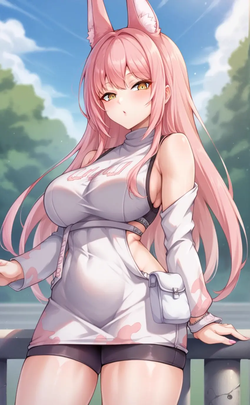 Image big_breasts,breasts,female,patreon,ai_generated,pink_hair,goddess_of_victory:_nikke,fox_girl,kitsune,kawaii_waifus,leona_(nikke)